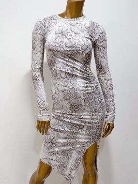 Leith Women's Long-sleeve Snake Print Asymmetrical Hem Bodycon Dress Size S